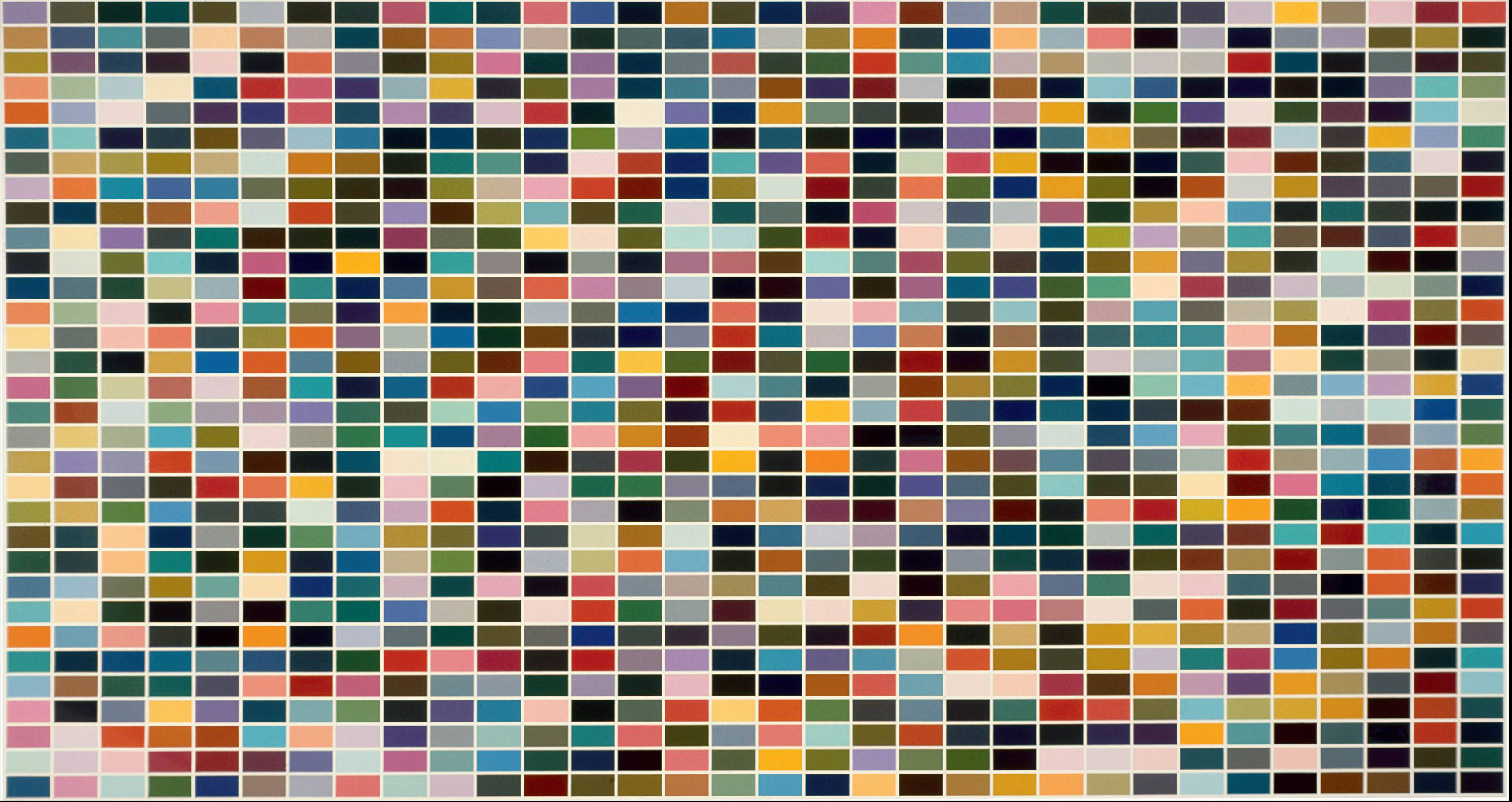 Gerhard Richter. A large rectangular painting with a grid of multi-colored rectangles.