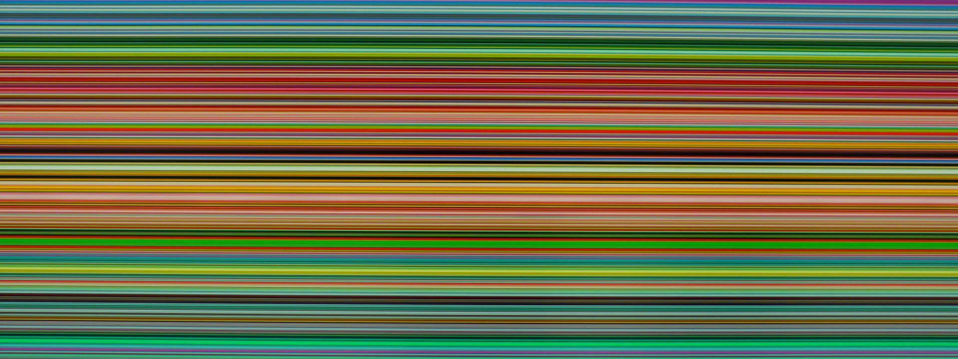 Gerhard Richter. A large rectangular painting with horizontal strips of different colors and widths.