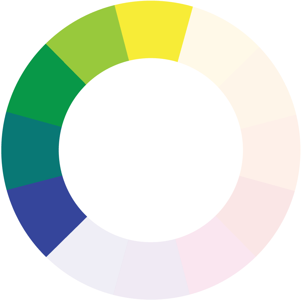 green colors in context, shows green surrounded by blues on one side and yellows on other side, all arranged together on the left side of the color wheel